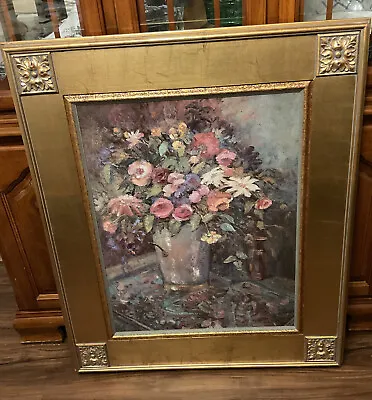 VTG Oil Painting On Board Still Life Flowers - Framed Art  21.5” X  27.5”- • $212.50