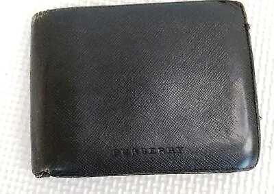 BURBERRY Logo Black Leather Bifold Wallet Vintage Good Well Used Condition • £13.67