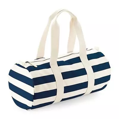 Striped Barrel Bag Gym Sports Travel Cotton Canvas Zipped Holdall Duffle  • £19.99