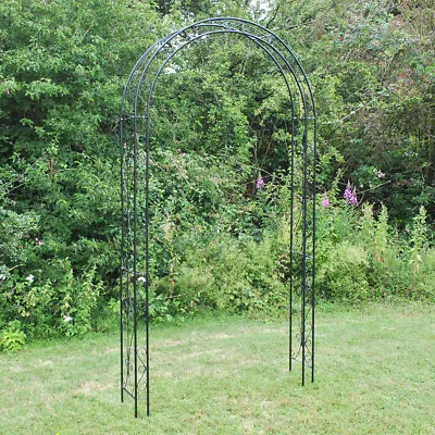 Metal Garden Arch 2.4m Decorative Black Archway Climbing Plant Support Arbour • £49.99