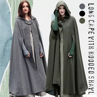 Winter Womens Single Button Hooded Jacket Medieval Shawl Cloak Long Coat Tops • $41.07