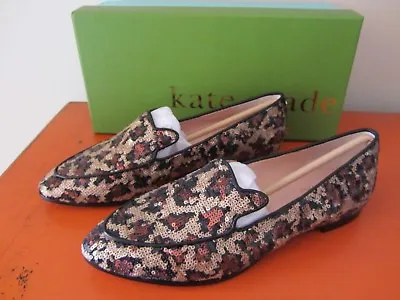 Kate Spade New York - Caty Flats Size 7.5 - Black Gold Leopard Print Sequin NEW • $229.95