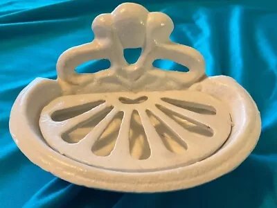 Vintage White Cast Iron Footed Soap Dish With Drip Tray • $10