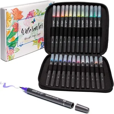 $35 • Buy ColorIt Refillable Watercolor Brush Pens For Painting, Set Of 24 - Multicolor