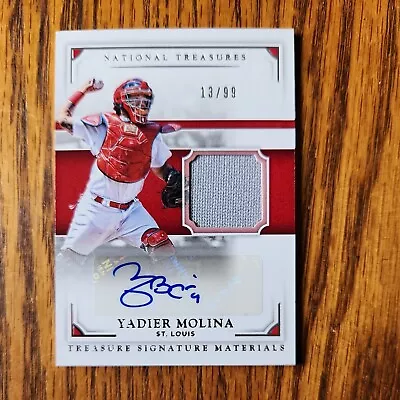 2017 Panini National Treasures Signature Material Yadier Molina Auto 13/99 Cards • $149