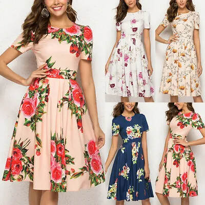 $24.76 • Buy Women Vintage Floral A-line Dress Ladies Summer Evening Little Party Swing Dress
