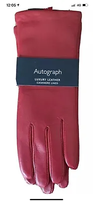 M&S Luxury Leather AUTOGRAPH Cashmere Lined Ladies Gloves Medium Red Xmas Gift • £18