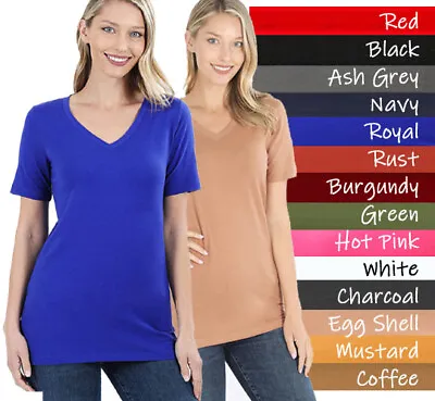 $7.99 • Buy Zenana Plain Short Sleeve T Shirt V-Neck Top Stretch Cotton Tee Women Loose Fit