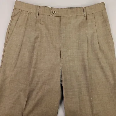 Zanella Dress Pants Mens 36 Brown Wool Bennett Double Pleated Cuffed Trousers • $38.95