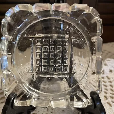 Vintage Hazel Atlas Crystal Glass Ashtray Klondike Pattern Square Pressed Glass • $12