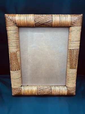 Vintage Cane Wicker & Bamboo Picture Frame Bohemian Chic Mid-Century Modern • $49