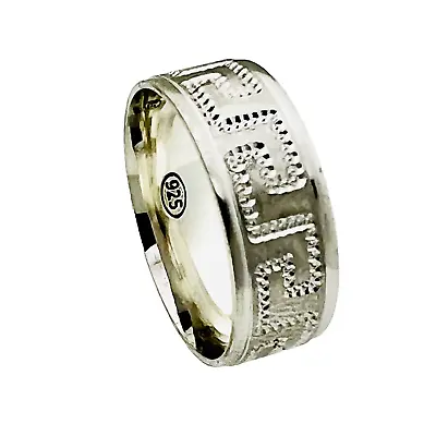 925 Sterling Silver Rings Greek Key Tungsten Rhodium Plated New Ring Band 8mm • $19