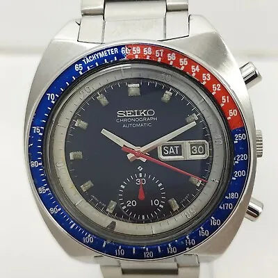 Seiko 6139-6002 Pogue Pepsi Bezel Chronograph Automatic Men Steel Vintage Watch • $1655.91