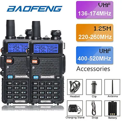 Baofeng Walkie Talkie UV-5R Tri-band VHF/UHF 2 Way Radios Transceiver Long Range • £23.99