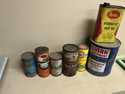 Vintage Lot Of 8 Oil Cans Parko Clark Kwik Metal Blue Seal Union Sealed USA • $29.99