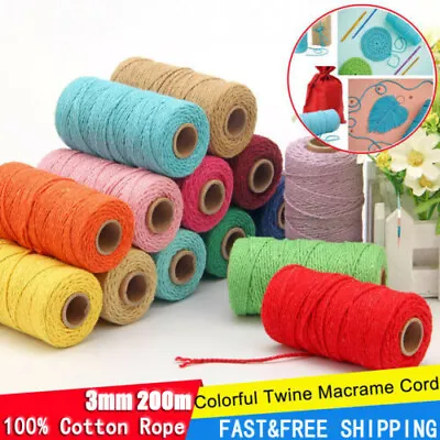 £8.65 • Buy 3mm 200m Natural Craft MacramÉ Cotton String Artisan Thread Twisted Cord Beige