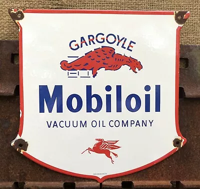 Vintage 1938 Dated Mobiloil Gargoyle Porcelain Gas Pump Sign Mobil Mobilgas • $9.99