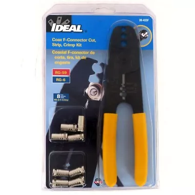 Ideal 30-433F Coax F-Connector Cut Strip Crimp Kit RG-59 RG-6 • $14.99