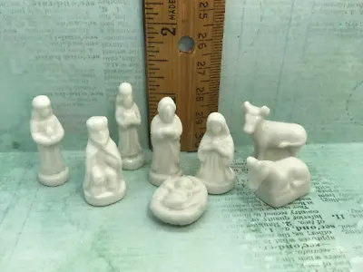 White NATIVITY SET French Feves Figurine 8 Pcs Porcelain Dollhouse Miniature • $26.95