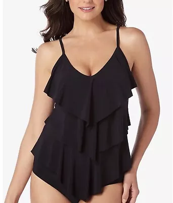 MAGICSUIT By Miraclesuit Tankini Top - Black Rita Ruffle - Size 8 • $39.50