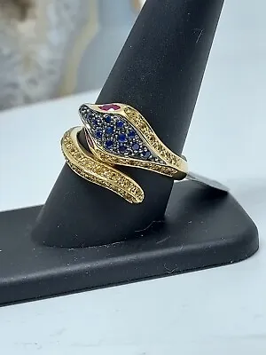 Vintage Lab Created Sapphire Ruby & Diamond Vintage Snake Ring 14K Yellow Gold • $525