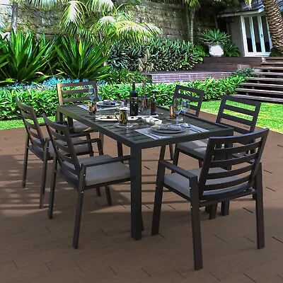 LeisureMod Chelsea Patio Dining Armchair In Aluminum With Cushions Set Of 4 • $846