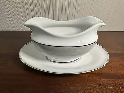 Mikasa Parchment Platinum Gravy Boat & Under Plate 3438 *Has Never Been Used* • $40