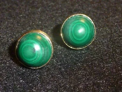 10k Solid Yellow Gold Malachite Dome Post Earrings • $55.39