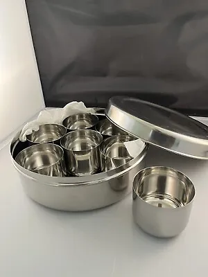 Stainless Steel Masala Dabba Box 9” Indian Spice Box W/ Lid & 7 Containers • $27.99