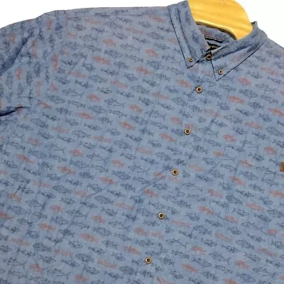 Solaris Men's Outdoor Blue Fish Print Shirt Short Sleeve Button Up Size 4XB B • $15.99