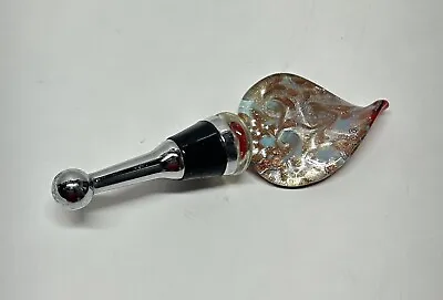 Vtg Murano Style Glass Wine Bottle Stopper - Silver/Brown/Blue/Red - EUC • $10