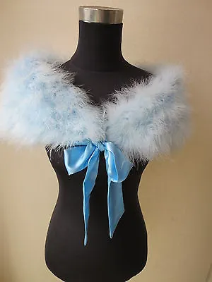 Real Ostrich Feather Fur Shrug Cape Bride Wedding Party Accessories Light Blue • $25.99