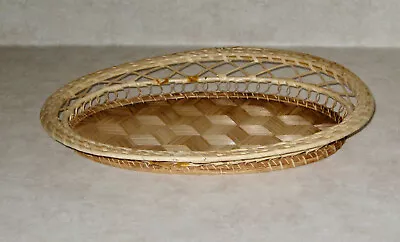 Vintage Hand Crafted Woven Wicker Serving Bread Oval Tray • $12