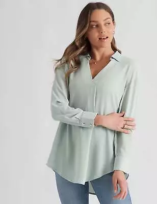 ROCKMANS - Womens Tops -  Long Sleeve Collar V Neck Tunic Woven Top • $15.69