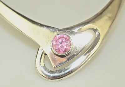 Signed Mexican Sterling Silver Choker Neck Ring Necklace With Huge Pink Cz • $125