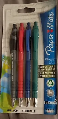 Paper Mate Flexgrip Ballpoint Pens Medium Nib Assorted Ink Pack Of 4 • £5