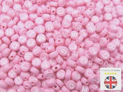 500 Pcs 7mm Baby Pink Acrylic Alphabet Letter Beads Round Jewellery Dummy B59 • £5.49