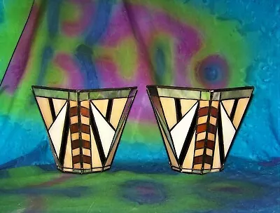 Tiffany Style Mission Style Stained Glass Wall Mount Sconces Candle Pair • $29.99