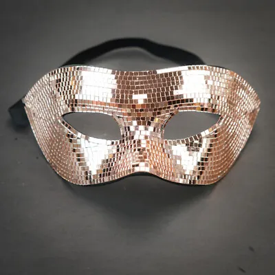 Men Masquerade Ball Mask Mirror Glass Disco Halloween Wedding Mardi Gras Rose Go • $32.95