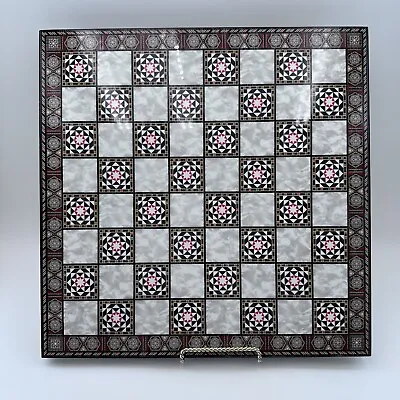 Decoupage Mosaic Marble Patterned Wooden Chess Board 1.5” Squares 14.25”x14.25” • $32.95