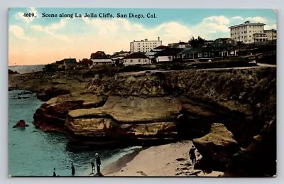 C1910 People Beach Scene Along La Jolla Cliffs San Diego California P280A • $7.99