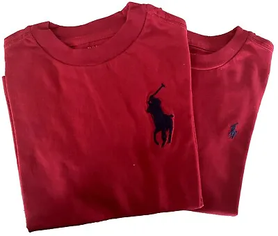 Ex Ralph Lauren Boys Girls T Shirt Crew Neck 2 Pack Big Small  Logo Red Age 3 • £14.99