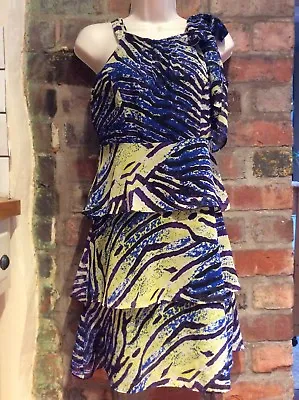 BCBG MAXAZRIA DRESS XS Animal Print Blue Black  Occasion 90s/Y2K Style Party • £17.99