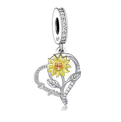 Daughter Sunflower Flower Heart Charm Genuine 💜 925 Sterling Silver Gift • £15.99