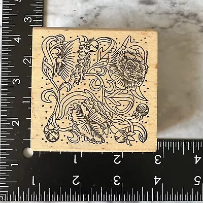 Paper Parachute Floral Flower Square Frame Rose Buds Flourish Rubber Stamp • $6