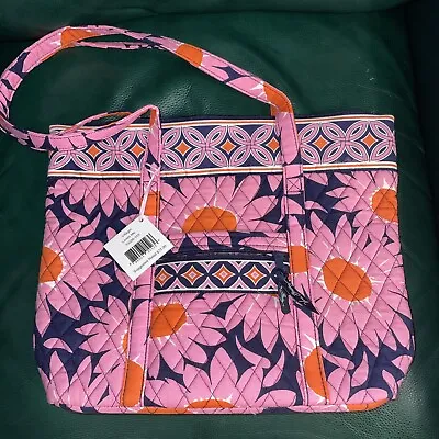 NWT Vera Bradley Loves Me Villager Zipper Tote Purse Shoulder Bag Pink Navy FS • $59.95