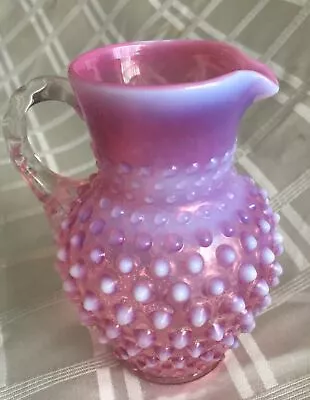 Vintage Fenton Cranberry Pink Opalescent Hobnail Glass Pitcher Syrup 5.5” • $0.99