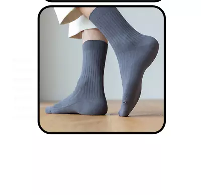 5pair Solid Color Cotton Double Needle Mid Length Socks Men Combed Stripes Socks • $9.49