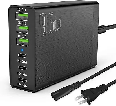 6Port USB C Hub Wall Charger Travel Fast Charging Station Multi Port 2024 New • $19.99