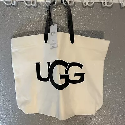 UGG Australia Canvas Large Logo Tote Bag Ivory Black New • £26.61